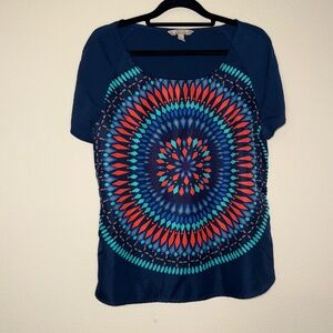 Banana Republic Blue and Red Mandala Short Sleeve Top
